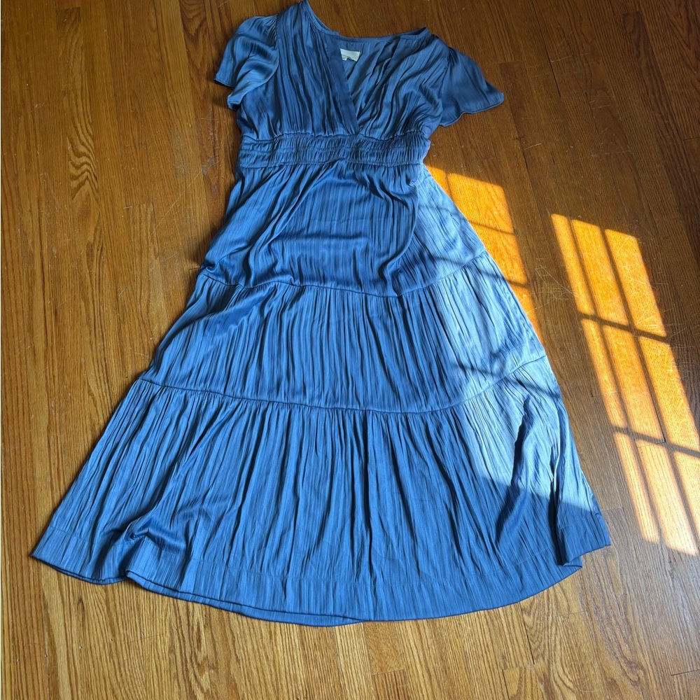 Anthropologie Somerset Blue Maxi Sundress with Flutter Sleeves and V-neck